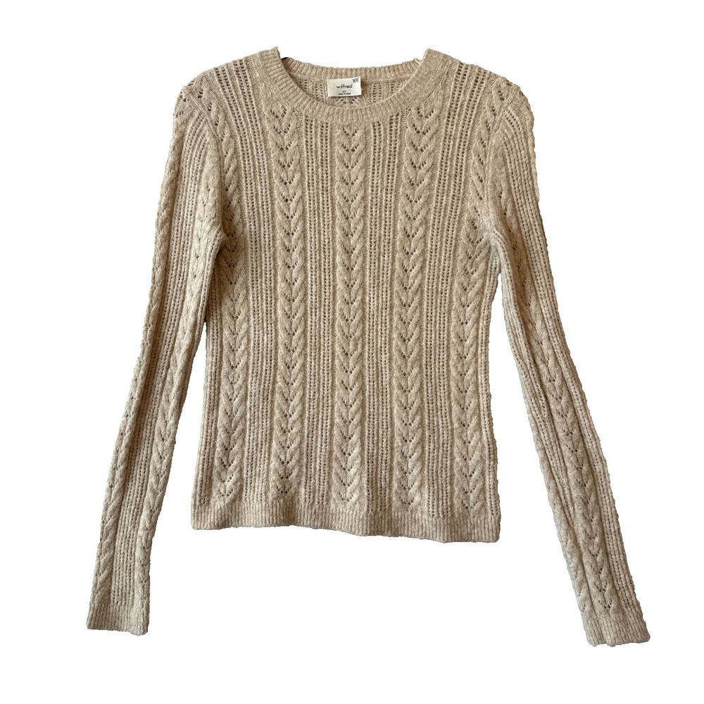 Aritzia Wilfred Cashmere Wool Blend Cable Knit Pointelle Sweater XS Quiet Luxury